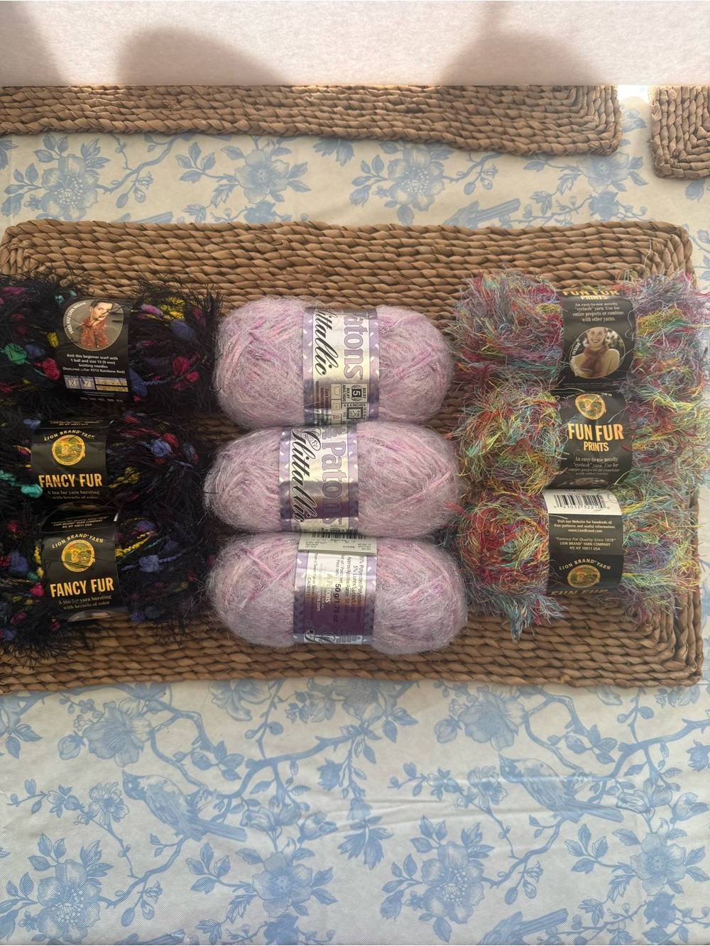 Lion Brand & Patons yarn  Fur and  Glitter Fun Fur Assorted Yarn Bundle Lot of 9